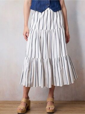 LC Lauren Conrad White Maxi Skirt with Black Vertical Stripes